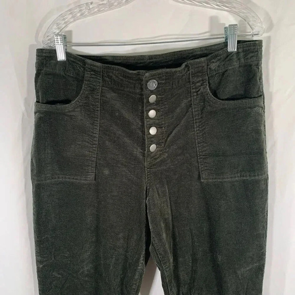 Kut from the Kloth Pants Women 16 Green Corduroy Button Fly Raw Hem Pockets - Picture 2 of 10